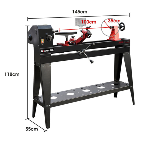 Other Power Tools Baumr Ag 1000 X 350Mm Heavy Duty Wood Lathe Turning Machine, 550W S1 Motor, Variable Speed, With Stand