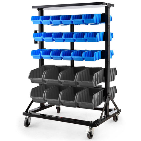 Tool Shelving & Racking Systems Baumr Ag 52 Parts Bin Rack Storage System Mobile Double Sided Blue