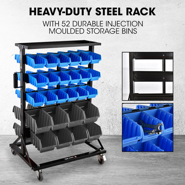 Tool Shelving & Racking Systems Baumr Ag 52 Parts Bin Rack Storage System Mobile Double Sided Blue