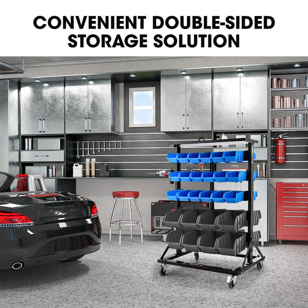 Tool Shelving & Racking Systems Baumr Ag 52 Parts Bin Rack Storage System Mobile Double Sided Blue