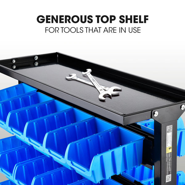 Tool Shelving & Racking Systems Baumr Ag 52 Parts Bin Rack Storage System Mobile Double Sided Blue