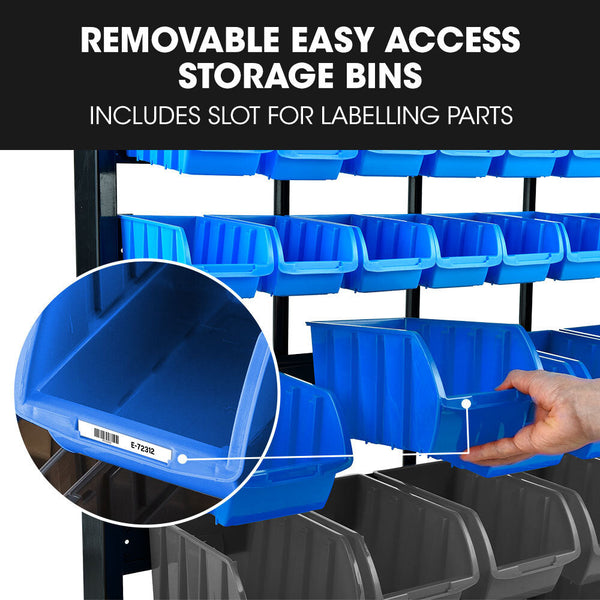 Tool Shelving & Racking Systems Baumr Ag 52 Parts Bin Rack Storage System Mobile Double Sided Blue