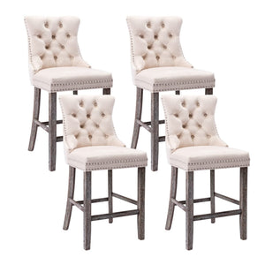 Dining Chairs 4X Velvet Bar Stools With Studs Trim Wooden Legs Tufted Kitchen