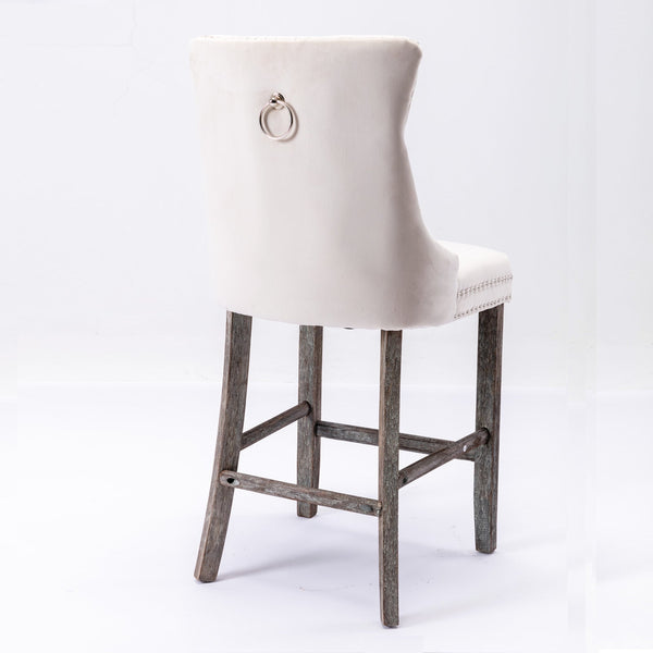 Dining Chairs 4X Velvet Bar Stools With Studs Trim Wooden Legs Tufted Kitchen