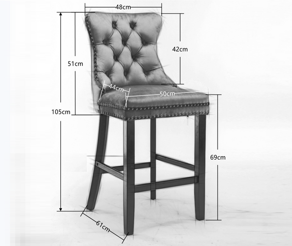 Dining Chairs 4X Velvet Bar Stools With Studs Trim Wooden Legs Tufted Kitchen