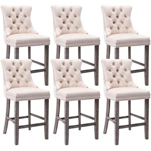 Dining Chairs 6X Velvet Bar Stools With Studs Trim Wooden Legs Tufted Kitchen