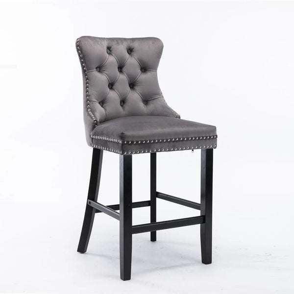 Dining Chairs 6X Velvet Bar Stools With Studs Trim Wooden Legs Tufted Kitchen