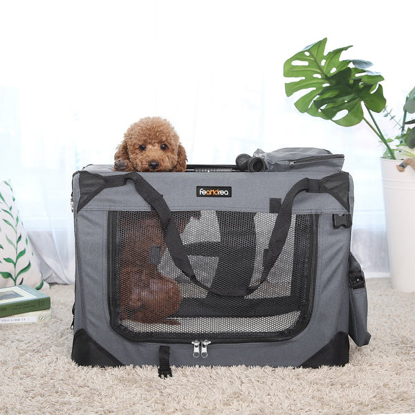 Dog Kennels Feandrea Dog Kennel Transport Box Folding Fabric Pet Carrier 60Cm Grey