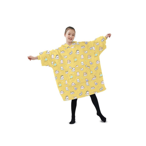 Hoodie Robes Gominimo Hoodie Blanket (Kids Cat Yellow)