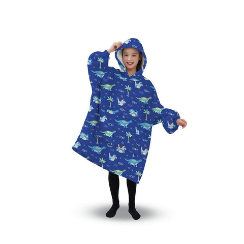 Hoodie Robes Gominimo Hoodie Blanket (Kids Dinosaur Dark Blue)