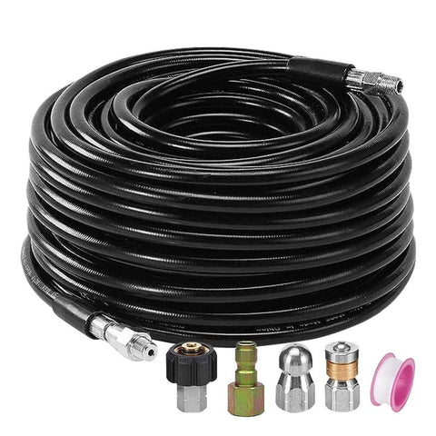 Pressure Washer Parts Rynomate High Pressure Washer Black Hose With M22 Coupling And Rotating Nozzle (30.5M/100Ft)