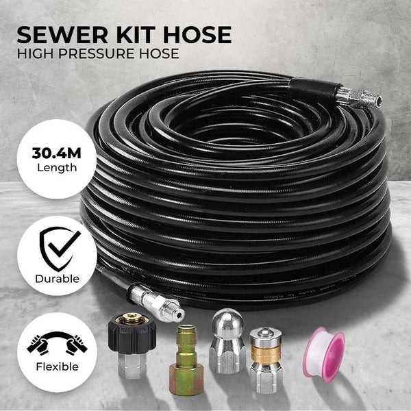 Pressure Washer Parts Rynomate High Pressure Washer Black Hose With M22 Coupling And Rotating Nozzle (30.5M/100Ft)