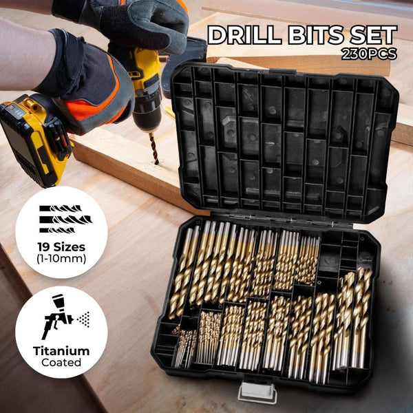 Drill Bits Rynomate 230 Pcs Set With Black Plastic Case (Gold)