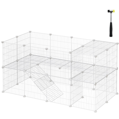 Fences & Pens Songmics Metal Wire Two Story Pet Playpen With Zip Ties White