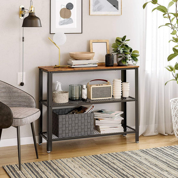 Tables Vasagle Industrial Console Table With 2 Mesh Shelves Rustic Brown And Black