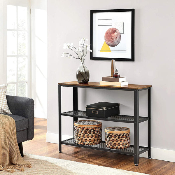 Tables Vasagle Industrial Console Table With 2 Mesh Shelves Rustic Brown And Black