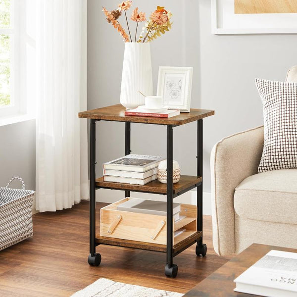 Side Tables Vasagle 3 Tier Machine Cart With Wheels And Adjustable Table Top Rustic Brown Black