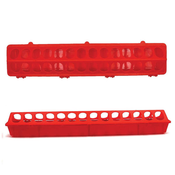 Backyard Poultry Feeders 50Cm Long Poultry Feeder Chicken Feeding Trough Red Plastic Flip Top Container