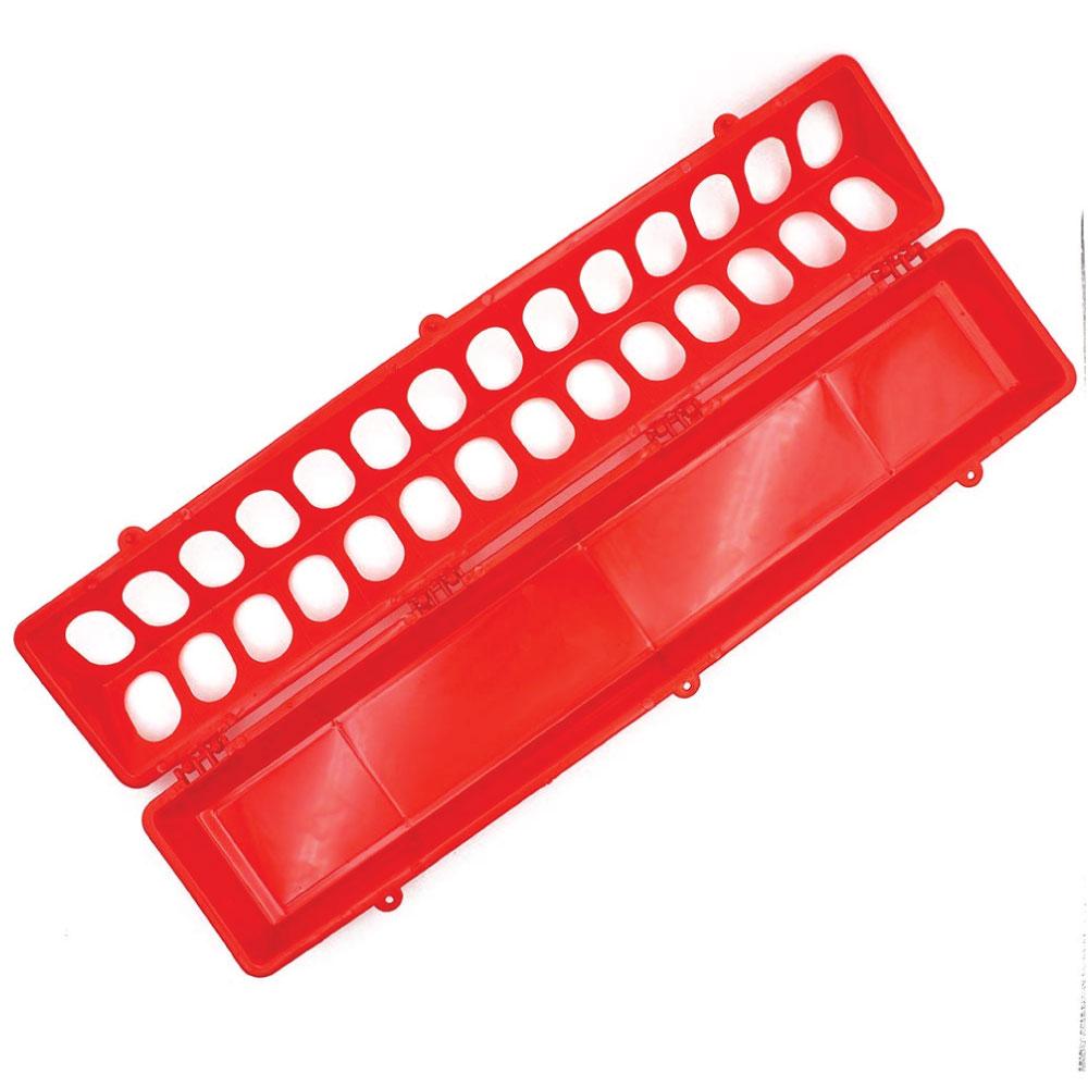 Backyard Poultry Feeders 50Cm Long Poultry Feeder Chicken Feeding Trough Red Plastic Flip Top Container