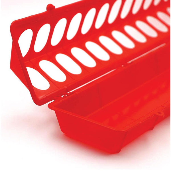 Backyard Poultry Feeders 50Cm Long Poultry Feeder Chicken Feeding Trough Red Plastic Flip Top Container