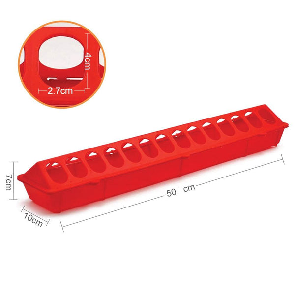 Backyard Poultry Feeders 50Cm Long Poultry Feeder Chicken Feeding Trough Red Plastic Flip Top Container