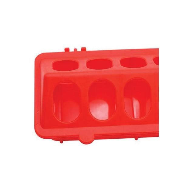 Backyard Poultry Feeders 50Cm Long Poultry Feeder Chicken Feeding Trough Red Plastic Flip Top Container