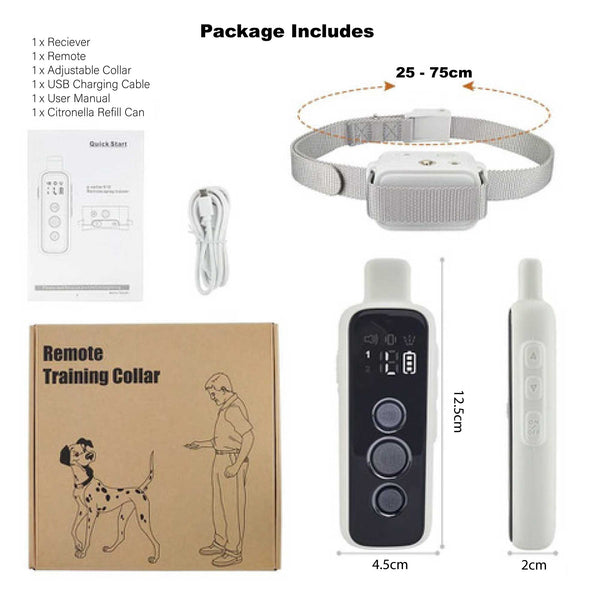 Dog Collars Dog Bark Collar Rechargeable Remote Citronella Mist Spray Trainer