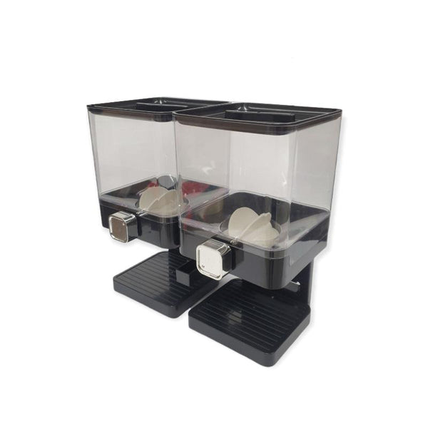 Food Storage Containers 2 X 3.7L Double Cereal Dispenser Black Square Rice Beans Countertop Storage