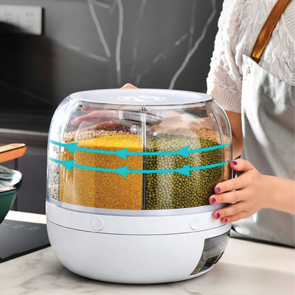 Food Storage Containers 6 Grid Rotating Food Grain Dispenser 7.2L Large Compartment Storage Container