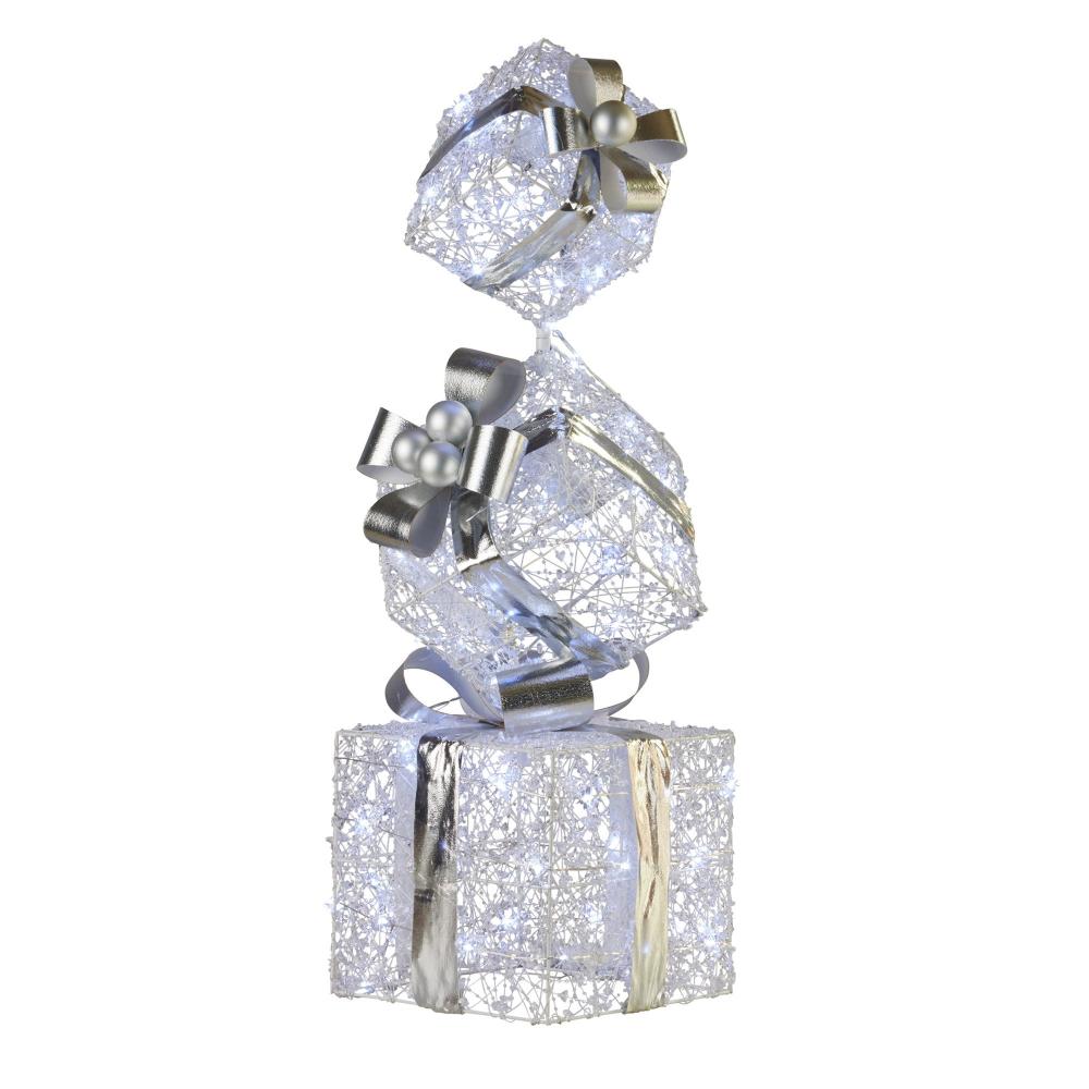 Seasonal Decorations Swishmas 83Cm Triple Christmas Silver Giftbox Stack Display With Lights