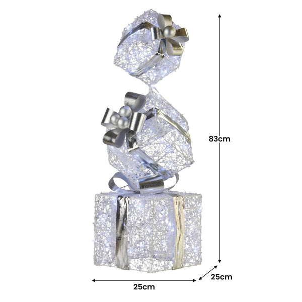 Seasonal Decorations Swishmas 83Cm Triple Christmas Silver Giftbox Stack Display With Lights