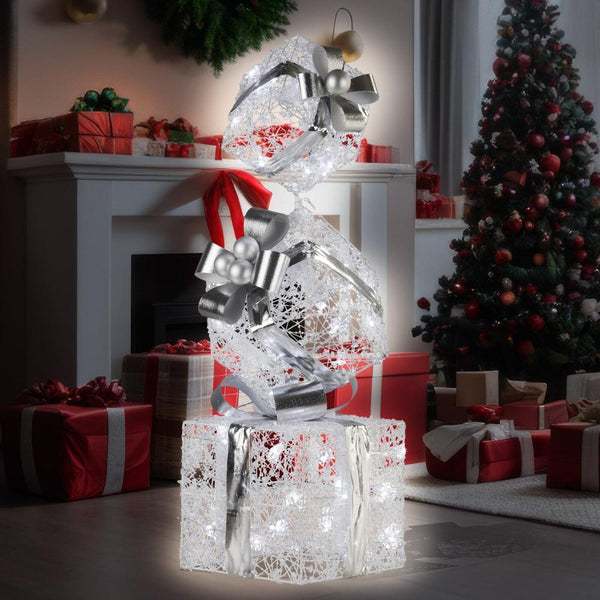 Seasonal Decorations Swishmas 83Cm Triple Christmas Silver Giftbox Stack Display With Lights