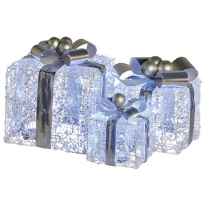 Seasonal Decorations Swishmas Set Of 3 Christmas Gift Boxes With Lights Jewelled Wire And Silver Bows