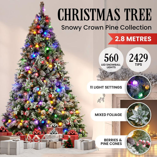 Seasonal Decorations Swishmas Snowy Crown Pine 2.7M Multicolour Pre Lit Christmas Tree With 2429 Tips