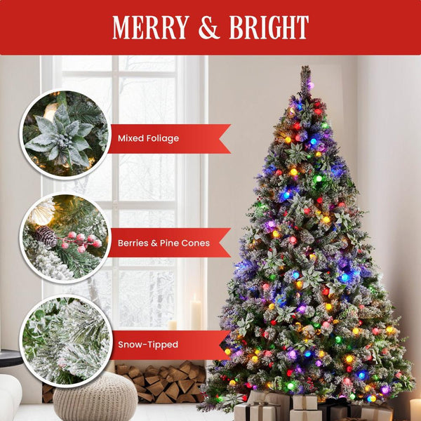 Seasonal Decorations Swishmas Snowy Crown Pine 2.7M Multicolour Pre Lit Christmas Tree With 2429 Tips