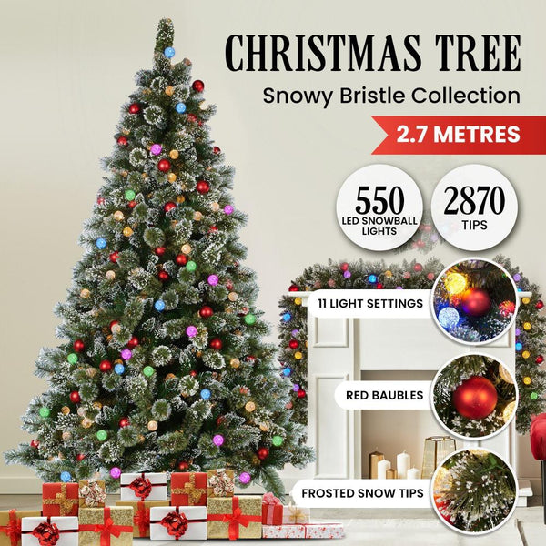 Seasonal Decorations Swishmas Snowy Bristle 2.7M Multicolour Pre Lit Christmas Tree With 2870 Tips