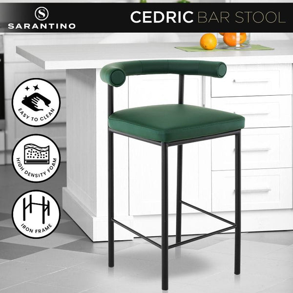 Benches Bar Stools Sarantino Cedric Bar Stool W/ High Density Foam Upholstered In Pu Leather Sturdy Iron Frame Green