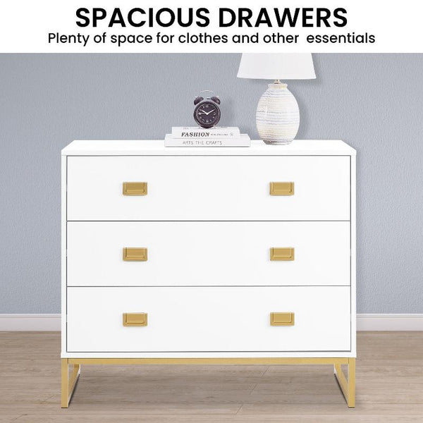 Dressers & Chests of Drawers Sarantino Amara Chest Of Drawers Tallboy Dresser White/Gold