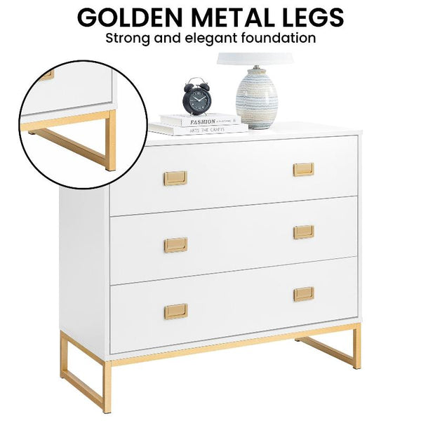 Dressers & Chests of Drawers Sarantino Amara Chest Of Drawers Tallboy Dresser White/Gold