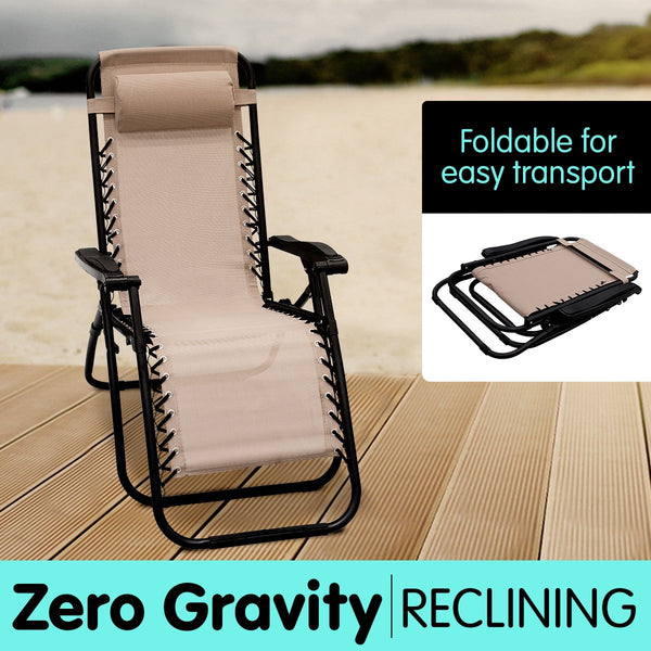 Patio Chairs Wallaroo Gravity Reclining Deck Lounge Sun Beach Chair Outdoor Folding Camping Beige