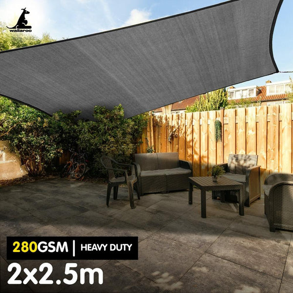 Shade Sails Wallaroo 280Gsm Outdoor Sun Shade Sail Canopy Grey 2M X 2.5M