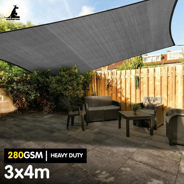 Shade Sails Wallaroo 280Gsm Outdoor Sun Shade Sail Canopy Grey 3M X 4M