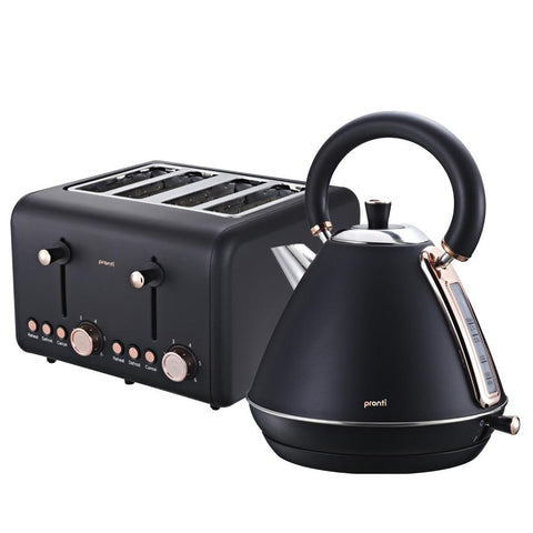 Toasters Pronti Rose Trim Collection Toaster & Kettle Bundle Black