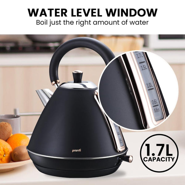 Toasters Pronti Rose Trim Collection Toaster & Kettle Bundle Black