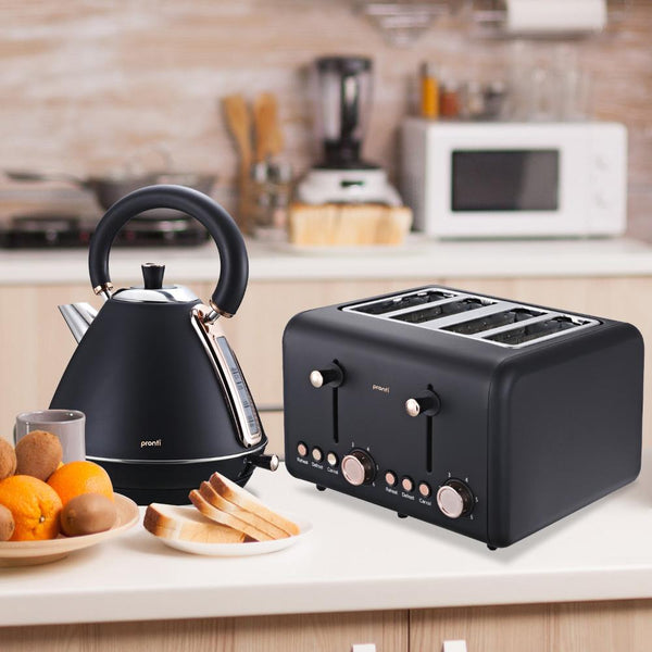 Toasters Pronti Rose Trim Collection Toaster & Kettle Bundle Black