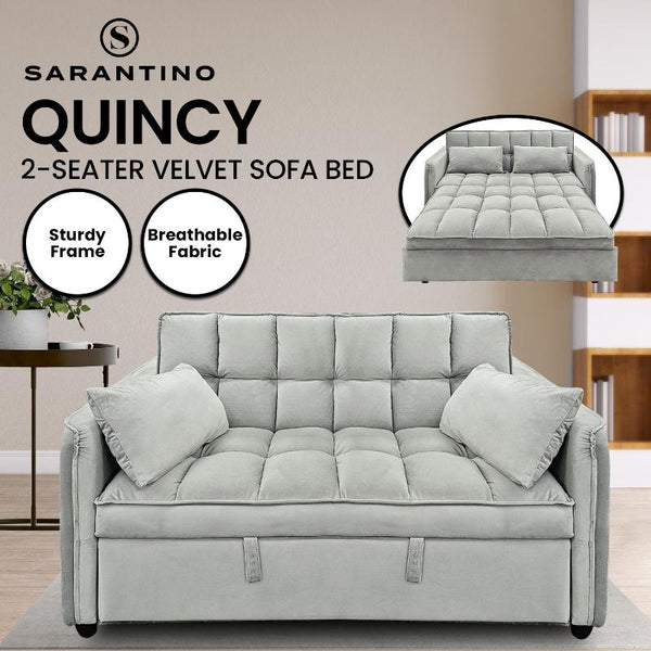 Sofa Beds Sarantino Quincy 2 Seater Velvet Sofa Bed In Dark Grey With Wooden Frame And Tufted Design Light