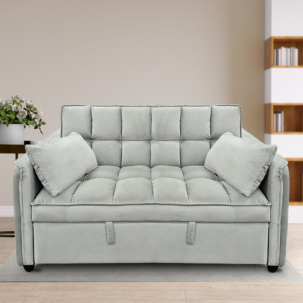 Sofa Beds Sarantino Quincy 2 Seater Velvet Sofa Bed In Dark Grey With Wooden Frame And Tufted Design Light