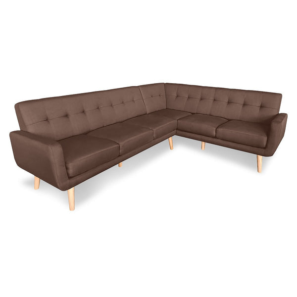 Sofas, Armchairs & Couches Sarantino Faux Linen Corner Wooden Sofa Lounge Shaped With Chaise Brown