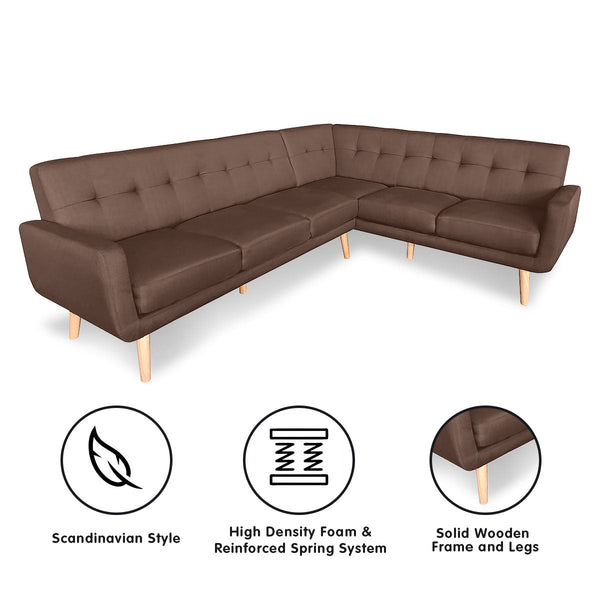 Sofas, Armchairs & Couches Sarantino Faux Linen Corner Wooden Sofa Lounge Shaped With Chaise Brown