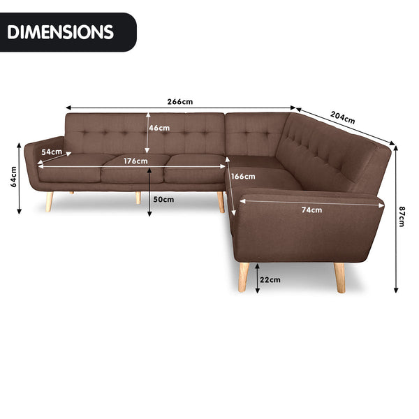 Sofas, Armchairs & Couches Sarantino Faux Linen Corner Wooden Sofa Lounge Shaped With Chaise Brown